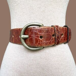VTG Johnny Farah Wide Waist Oversized Cognac Brown Croc Embossed Leather Belt S